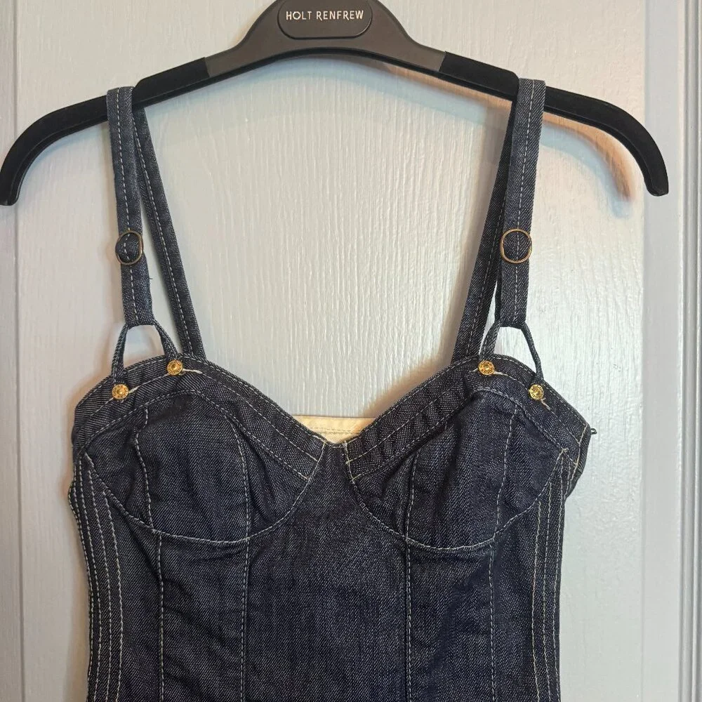 Guess Jeans Y2K Denim Lace Up Back Corset Bodycon Bustier Mini Dress Size 1 XS - Picture 5 of 16